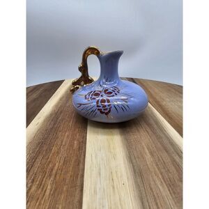 Vintage La Pere Blue W Handpainted Pinecone Design & Gold Trim Ewer Cruet Jug...